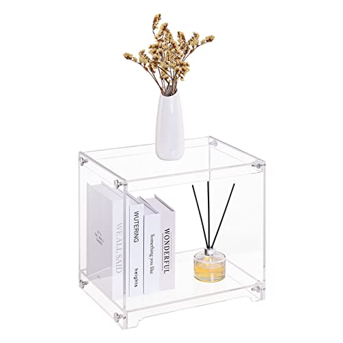 HMYHUM Acrylic Side Table, 16.2" L x 11.6" W x 15.6" H End Table for Living Room, 2-Tier Small Bedside Table/Nightstand for Bedroom, Clear HMYHUM Acrylic Side Table, 16.2" L x 11.6" W x 15.6" H End Table for Living Room, 2-Tier Small Bedside Table/Nightstand for Bedroom, Clear