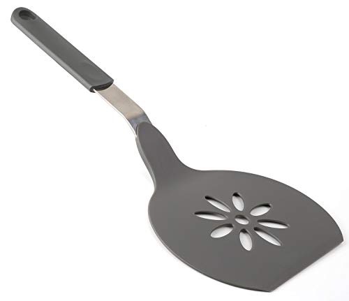 Homi Styles Jumbo Nylon Pancake Spatula  Wide Non-Stick Slotted Blade with Floral Cut-Out Design - Great for Pancake Flipper and Egg Turner  15 x 65 Inches Gray