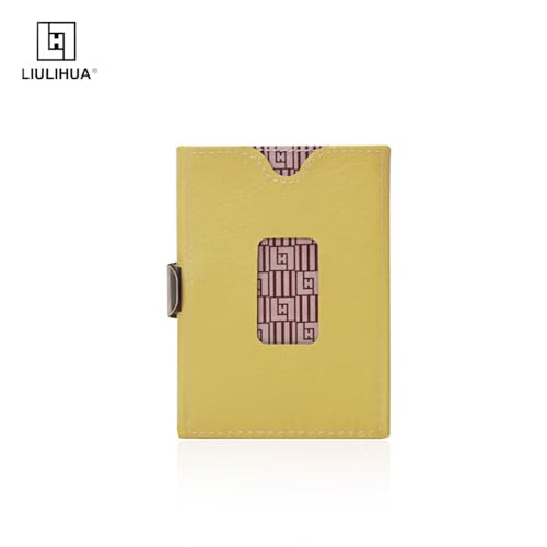 Image of LLH Leather Trifold Wallet - RFID Blocking with Stainless Steel Locking Clip Wallet, Minimalist Front Pocket RFID Blocking Credit Card Holder (Yellow)