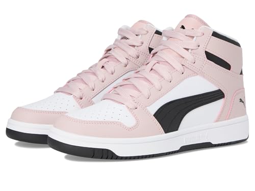 Image of PUMA Women's Rebound Layup Mid Shoes, Puma White /Puma Black /Mauve Mist 5.5 Medium