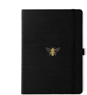 Dingbats - Pro Lined Large Notebook, Black Bee, A5 - Hardcover -160gsm Ink-Proof Paper - Includes Pocket, Elastic Closure & Bookmark