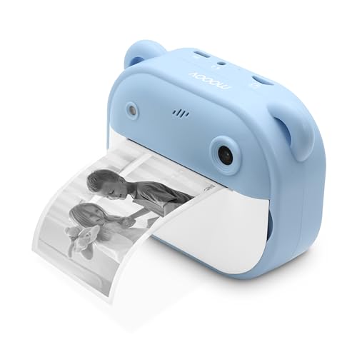 Image of MOOOV 477522 Instant Camera with Camera Child Girl Boy Print Photo on Paper - Colour Screen, Rechargeable USB-C Cable Included - Blue
