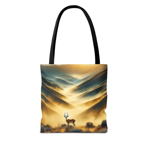 Premium Tote Bag with Reinforced Stitching - Antelope Among Cobalt Hills and Yellow Fog2