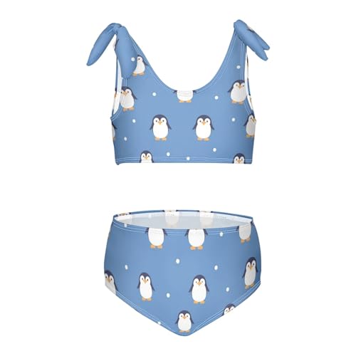 KLL Seamless Pattern Penguins Girl 2 Piecing Bikini Sets Beach Swimsuits Swimwear Cute Shoulder Strap