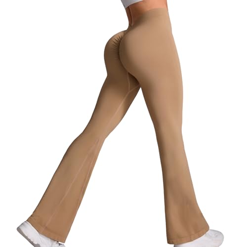 womens scrunch flare leggings v back high waisted yoga pants tummy control bell bottom leggings