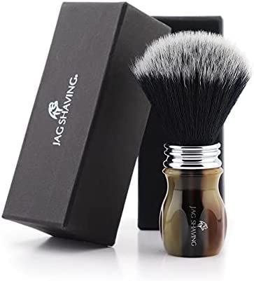Jag Shaving Czarna syntetyczna szczotka do włosów z uchwytem z żywicy syntetycznej w kolorze czarno-czerwonym do golenia na mokro