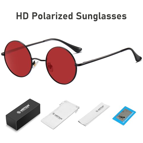 Image of MEETSUN Small Round Polarized Sunglasses for Men Women Metal Retro Hippie Circle Sun Glasses Driving Festival Cosplay UV400