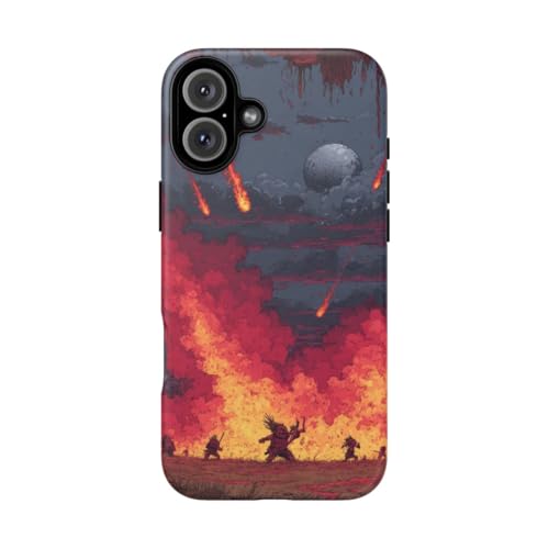 Coque iPhone 16 Plus Apocalyptic Firestorm rouge mate rigide
