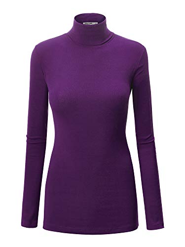 Image of Lock and Love Women's Turtleneck Top Lightweight Long Sleeve Slim Fit Pullover, Soft Rayon Stretch Layering Basic, S-3XL