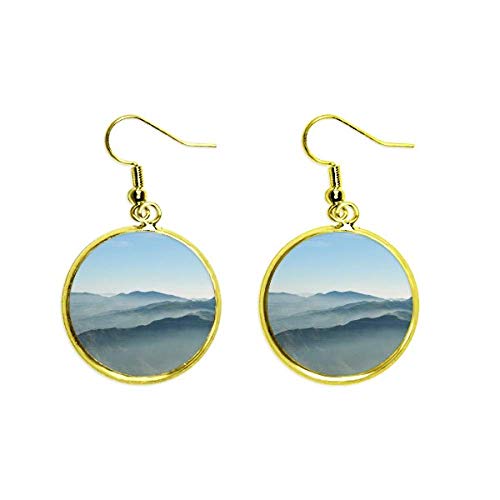 Pendientes drop dorados de sol y montañas estilo cielo y naturaleza para mujer