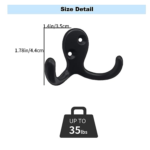 Kruodop 4 Pack Wall Hooks Wall Mounted Coat Hooks for Hanging Heavy Duty, Black Towel Hooks, Metal Double Coat Hanger with Screws Cup Retro for Coats, Handbags, Towels, Hat - Image 3
