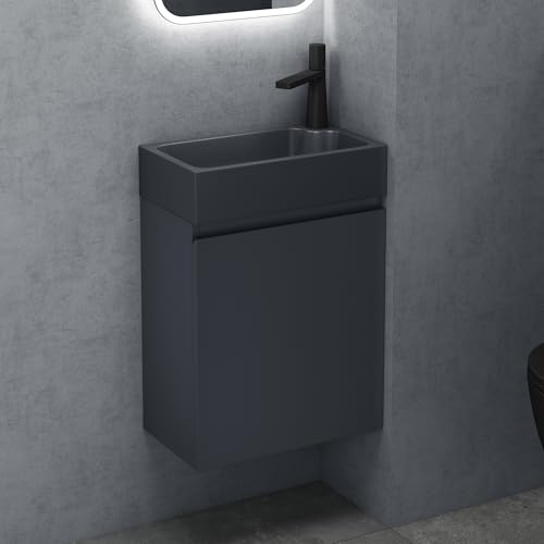 doporro Badezimmerschrank Badmöbel-Set in matt Anthrazit BxTxH: 46x26x63cm Waschtisch mit...
