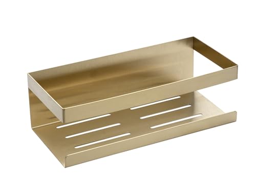 Schöner Wohnen Kollektion Wandablage Mod. Meleto in Gold aus rostfreiem Edelstahl mit Wasserablauf ohne Bohren für Glatte Oberflächen Maße 25 cm x 8 cm x 11,5 cm