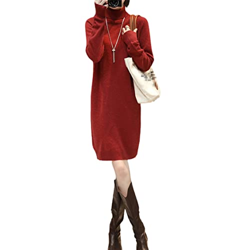 Robe tricotée col roulé en laine rouge Haitpant M : look élégant et chaud pour l'automne