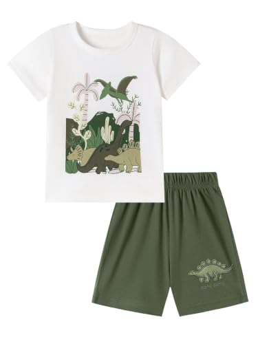 Image of HILEELANG Toddler Boy Summer Outfit Set 2 Piece Short Sleeve T Shirt and Short Soft Breathable Cotton Clothing Sets 2-7T