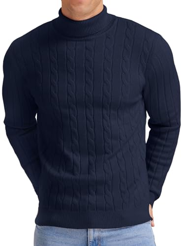 NITAGUT Men's Casual Turtleneck Sweaters Warm Twisted Pattern Knitted Slim Fit Pullover Sweater