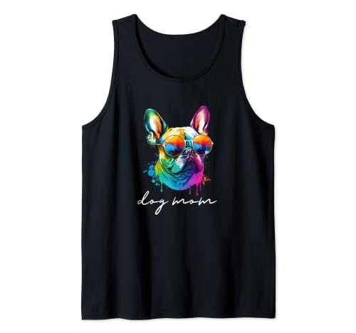 Bunte langhaarige französische Bulldogge Mom Tank Top