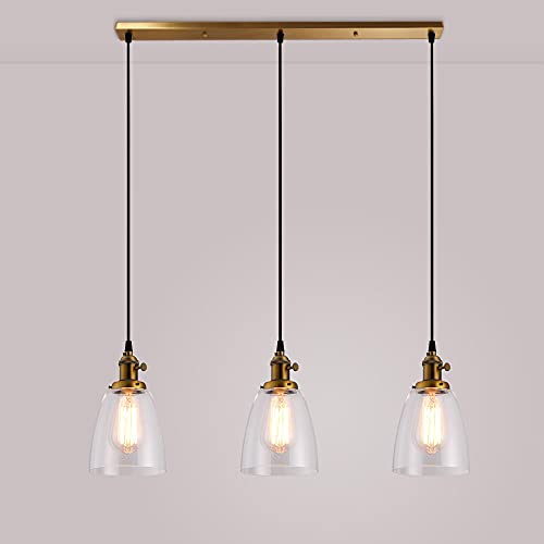 Luminaire suspendu îlot de cuisine en verre rustique et finitions industrielles de qualité
