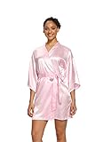 V Vaborous Women's Satin Robes Bridesmaid Robes Silk Sleepwear,Pink,S/M