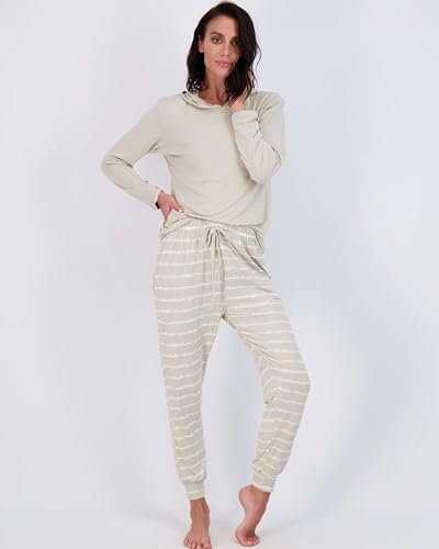 Image of Real Essentials 2 Pack: Women's Soft Long Sleeve Sleep Set - Comfortable Lounge Pull Over Hoodie and Henley Jogger