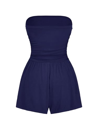 Image of AUXDIO Women Summer Casual Strapless Romper Sleeveless Off Shoulder Short Jumpsuits 2026 Beach Vacation Clothes