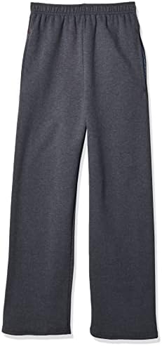 Fruit of the Loom Boys' Fleece Open Bottom Sweatpant, CHARCOAL HEATHER/TIMES SQUARE NAVY STRIPE, Large