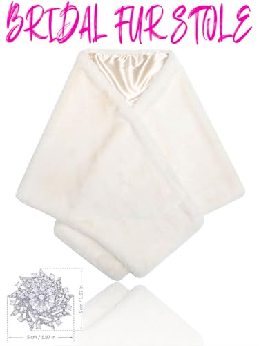Bride Wedding Faux Fur Shawls Wrap Stoles Shrug Women's Wedding Shawl Evening Fur Cover Up for Bride and Bridesmaids2