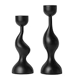 Smtyle Holloween Modern Sculptural Black Candle Stick Holders Cast-Aluminum Taper Set of 2 (7″ & 8″) Dual-Height Candlesticks for Dining Table Wedding or Home Decor