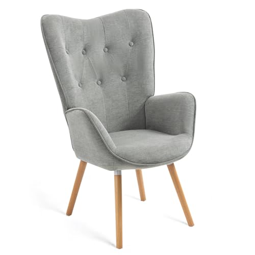 MEUBLE COSY Sillones de salón Butaca nórdica sillón Acolchado con Reposabrazos y Patas de Madera, Gris, 66x71x108cm
