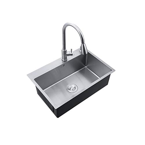 zhanMa Fregadero teka Juego De Drenaje De Fregadero De Cocina De Acero Inoxidable 304 De Una Ranura De 3 Mm De Espesor con Cesto De Drenaje ERYt-10-028-L (Size : 680mm*460mm)