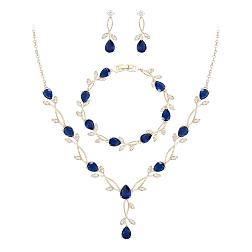 Image of EVER FAITH Cubic Zirconia Pearl Leaf Bridal Jewelry Set for Bride Women