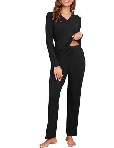 Becotal Schlafanzug Damen Lang, Pyjama Set Winter, Zweiteiler...