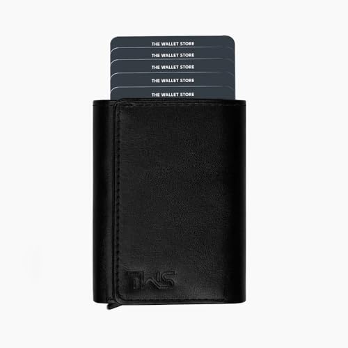 Image of The Wallet Store Maverick RFID Protected Vegan Leather Wallet Cardholder | Pop-up Cardholder | Scan Proof Wallets for Men | Aluminium Case | Up to 8 Cards | Credit & Debit Cardholder (Black)