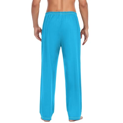Sleep Bottoms Lounge Pjs Mens Pajama Pants Funny Deep Sky Blue Comfy Long Open Bottom S2