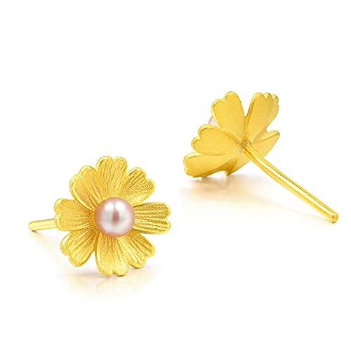 CHOW SANG SANG Cultural Blessings 999.9 24K Gold Bush Cinquefoil with Pearl Floral Stud Earrings for...