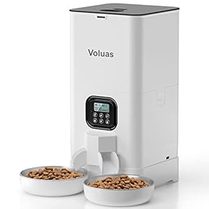 Voluas Automatic Cat Feeders for Two Cats, Double Pet Feeder with 2 Stainless Steel Bowls,6L Timed Cat Feeder with Memory Function, Pet Food Dish