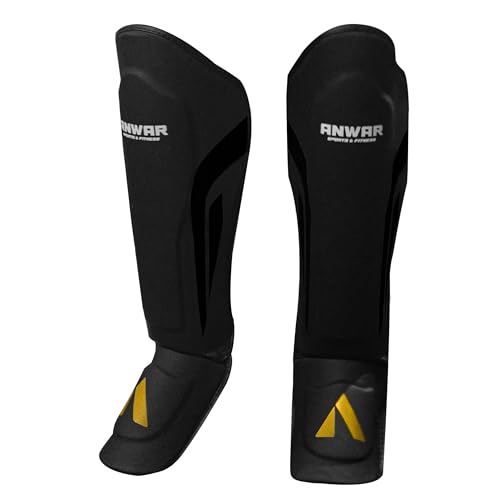 MMA Shin Guards PU Leather Professional Muay Thai & Kickboxing Shin and Instep Protection for Training & Sparring Adjustable Straps (Black S/M)