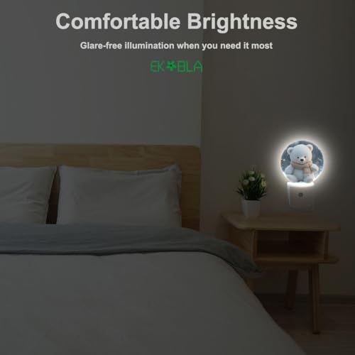 Image of EKOBLA Cute Bear Night Light, Lovely White Bear Pattern Night Lights Plug Into Wall with Dusk to Dawn Sensor, 0.5W LED Energy Saving Nightlight for Bedroom, Bathroom, Hallway