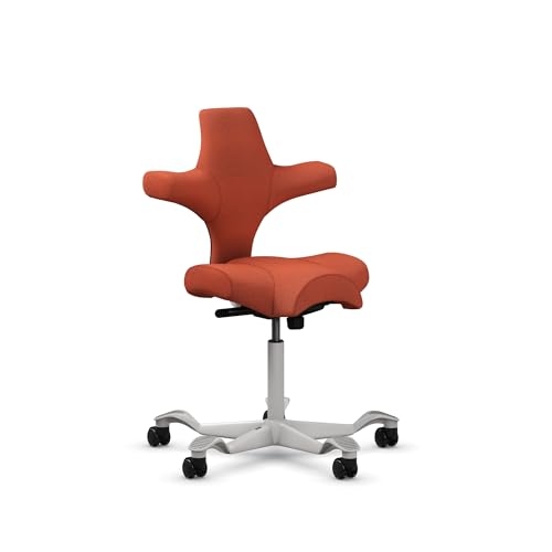 Image of HAG Capisco Sit to Stand Chair-Silver Frame-Upholstered Burnt Red