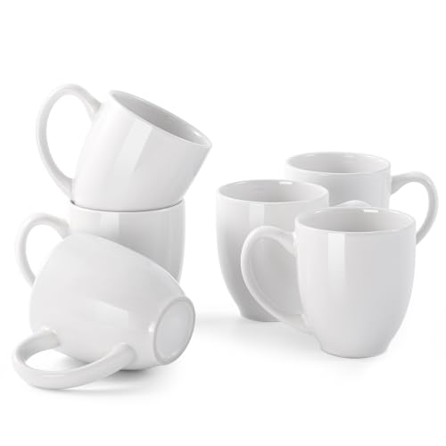 DOWAN Coffee Mugs, White Coffee Mugs Set of 6, 16 oz Ceramic Coffee Cups with Large Handles for Men Women, Porcelain Big Mug for Tea Latte, Mug Gifts for Home Office Party
