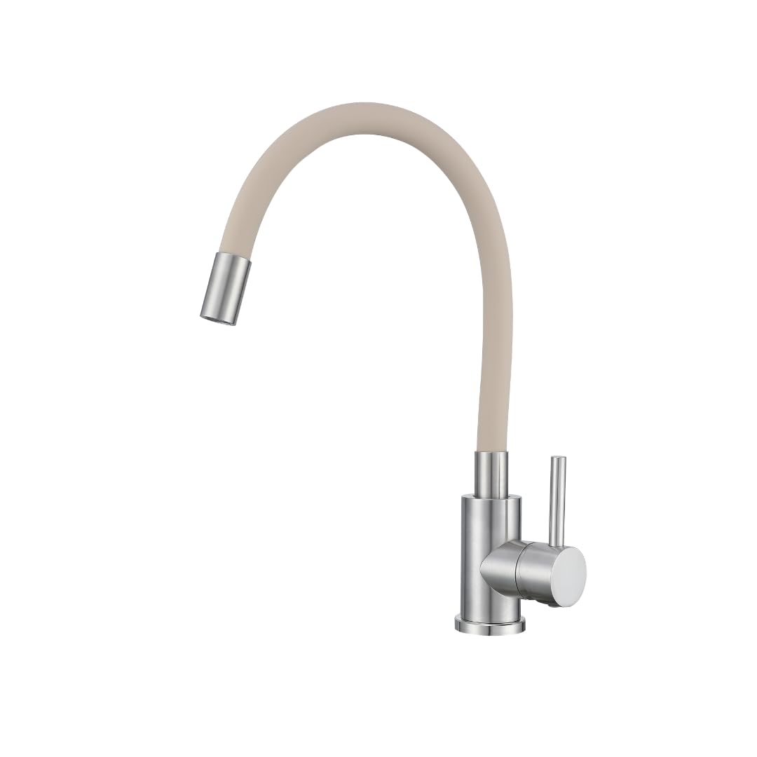 VBChome Rubinetto da cucina con doccetta flessibile in silicone beige, miscelatore monocomando moderno per lavello, facile da installare