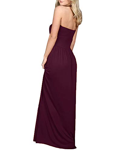 Image of Womens Off The Shoulder Maxi Dresses Summer Strapless Bandeau Long Dress with Pockets