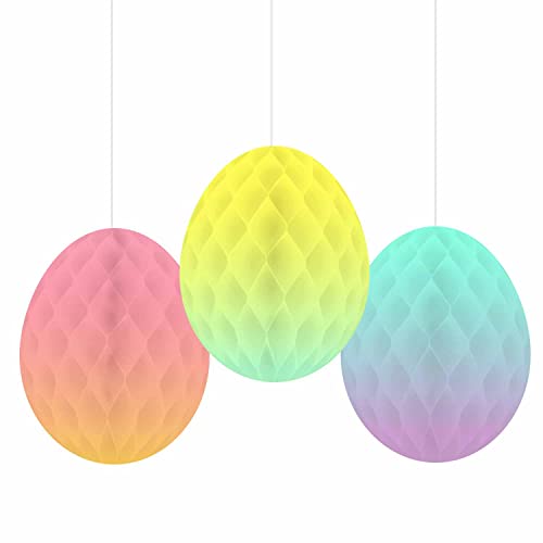 amscan 9913242 Amscan - Easter Egg Ombre Pastel Hanging Party Decorations - 3 Pack, Multicoloured, 18cm x 18cm