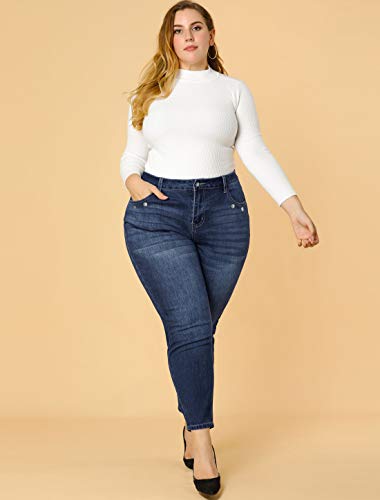 Agnes Orinda Women's Plus Size Denim Jeans Mid Rise Stretch Washed Skinny Casual Pants4