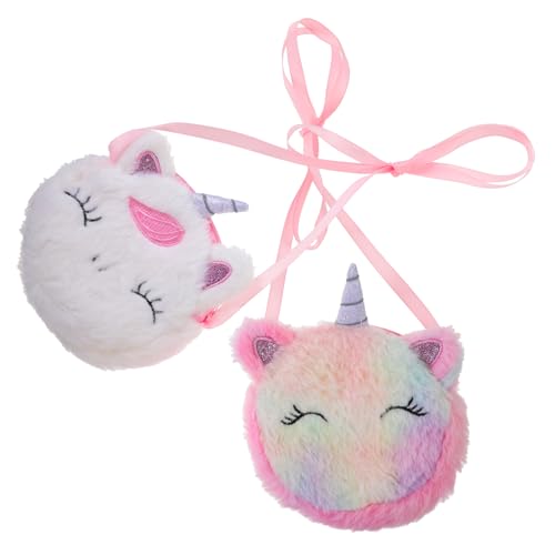 2pcs Unicorn Crossbody Bags for Girls Plush Coin Purses Cute Design Soft Storage Pouches for Boys and Girls for Outdoor Use and Everyday Carry