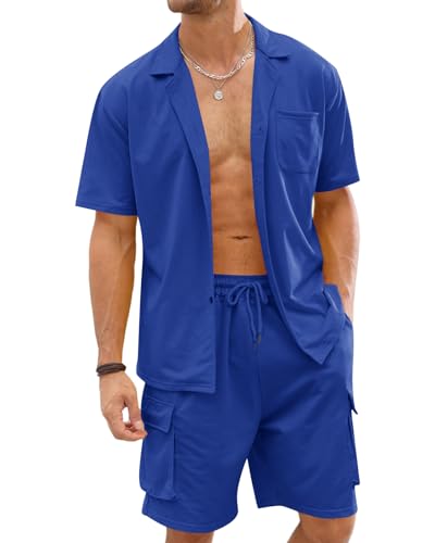 Uomo set corti colore solido cavo pile, vestito risvolto camicia fondi joggers palestra sport sudore tuta per gli uomini.