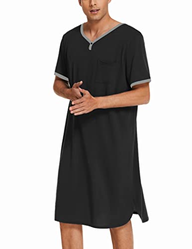 Ekouaer Men's Nightshirt Nightwear Comfy Big&Tall Short Sleeve Henley Sleep Shirt4