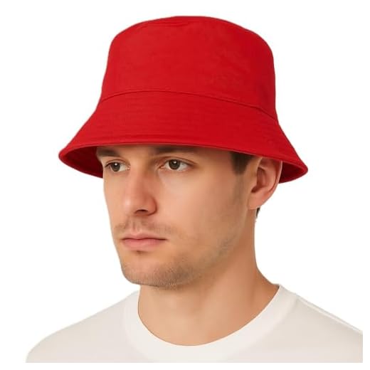 Clossy London Crushable Bucket Hat | Reversible & Foldable Cotton Sun Hat | UV Protection Hat for Adults & Kids | Unisex Summer Hat | Festival Hat | Beach Hat | Fishing Cap (UK, Alpha, XXL, Red)