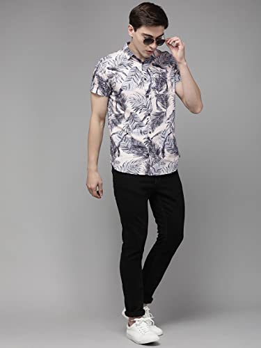 Image of THE BEAR HOUSE Men's Cotton Slim Printed Hawaiian Short Sleeves Shirt |Pink |L |TBH-Play-PC-L |