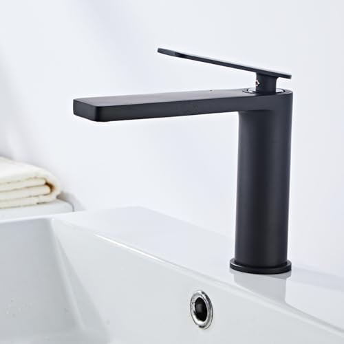 Baño: agua caliente y fría, grifo de cobre para lavabo sobre el mostrador, negro bajo